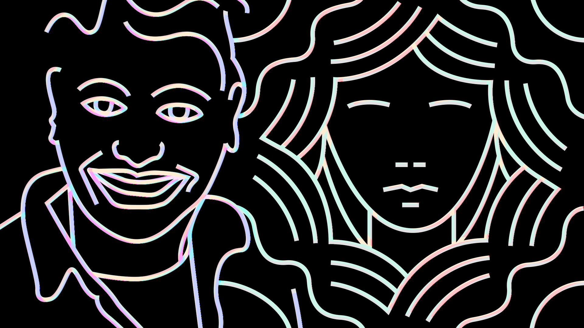 disegno di un uomo ed una donna in tracciati su fondo nero