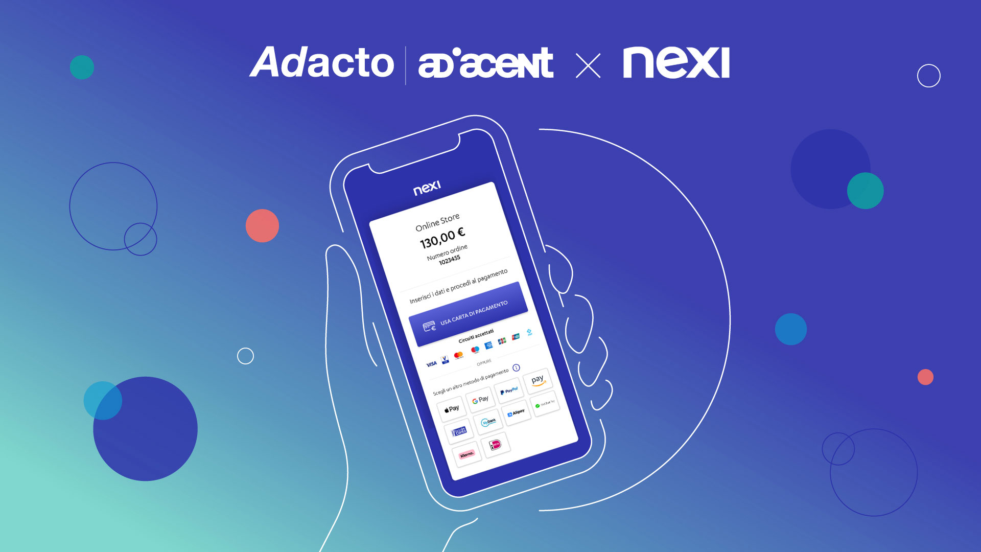 Schermata di un pagamento effettuato con Nexi su sfondo disegnato