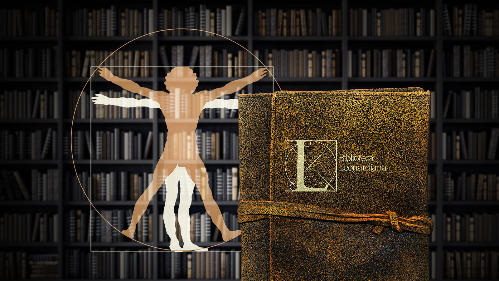Biblioteca leonardiana, sfondo con scaffale di libri