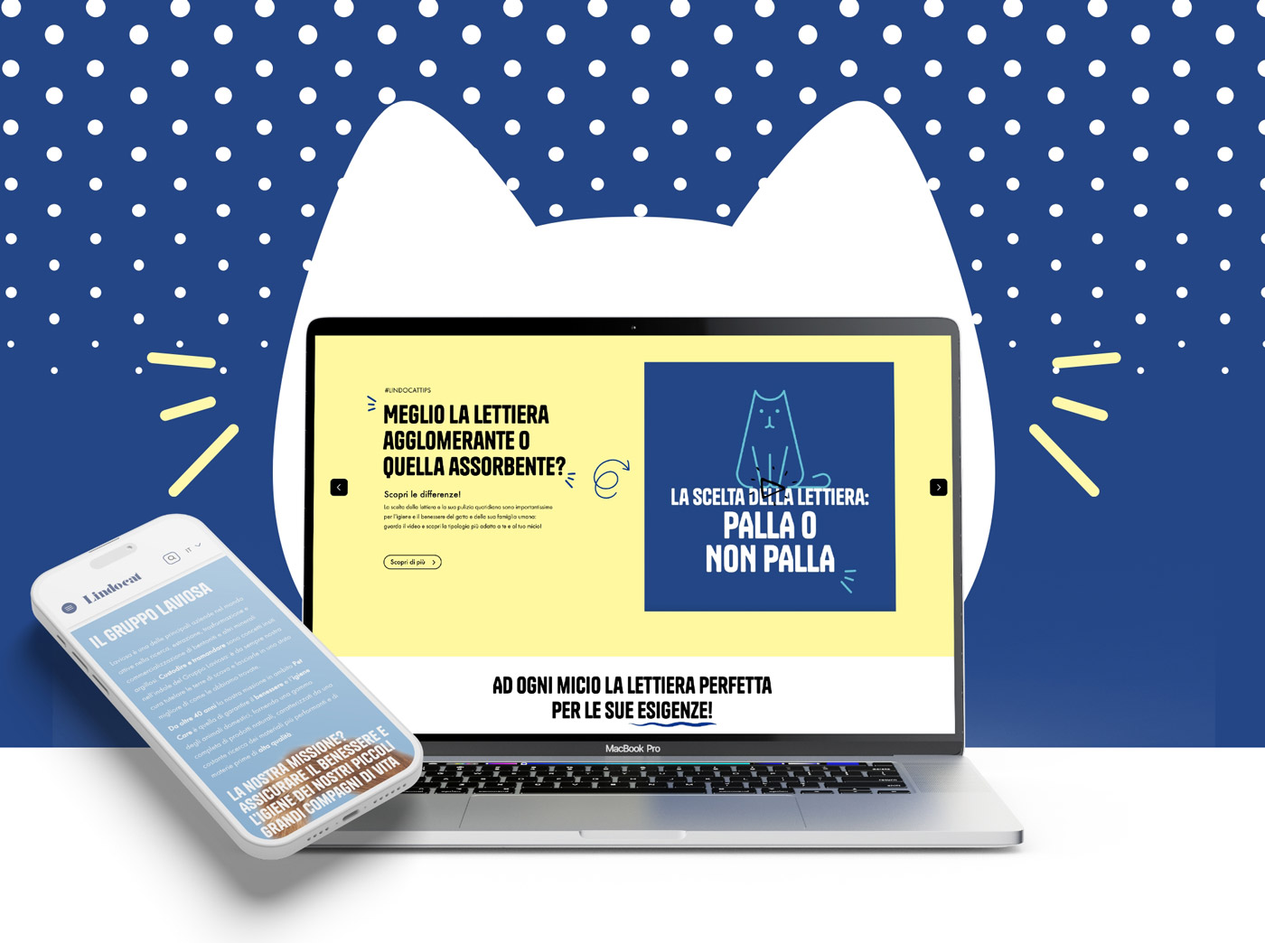home page sito Lindocat con grafica di un gatto su fondo blu