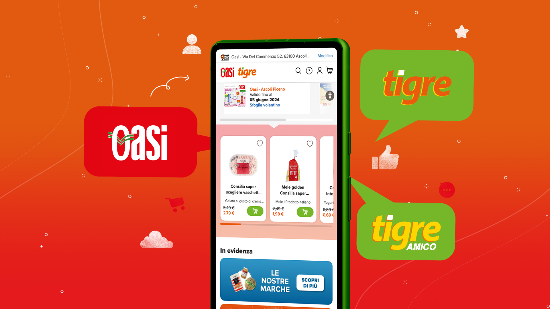 schermata su telefono del sito Oasi si fondo rosso con logo Oasi